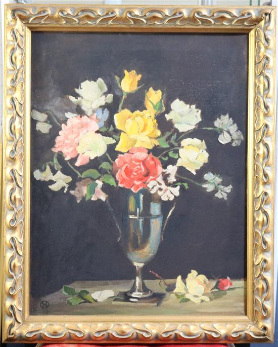 Nita Spilhaus (1878-1967) Still life of flowers in a silver vase 22.5 x 17.5in.